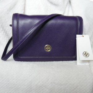 Tory Burch Landon Combo Leather Crossbody Purple
